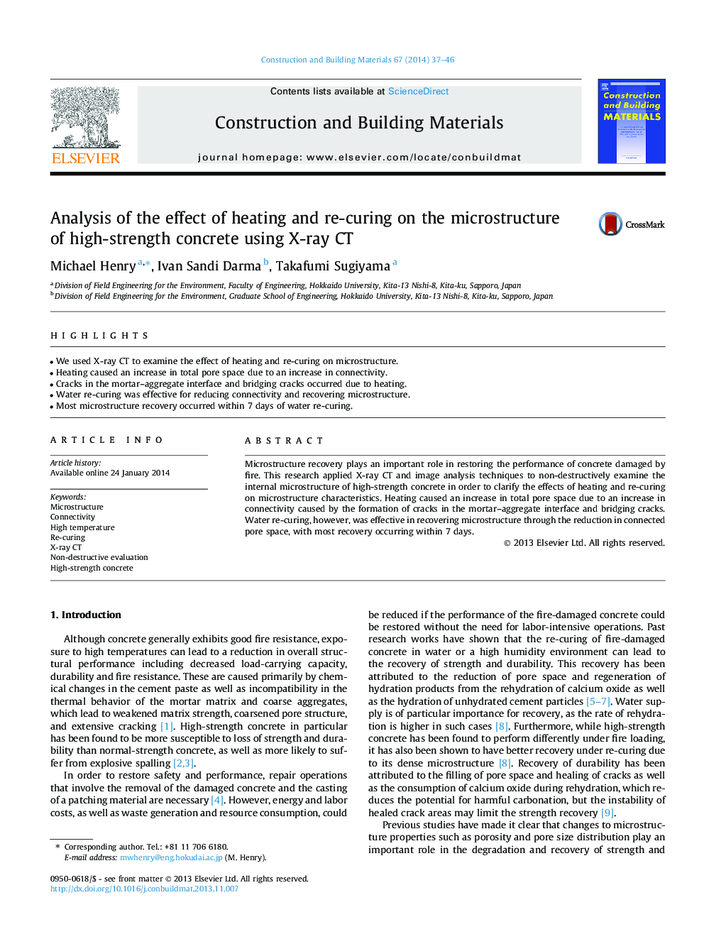 Analysis of the effect of heating and re-curing on the microstructure of high-strength concrete using X-ray CT