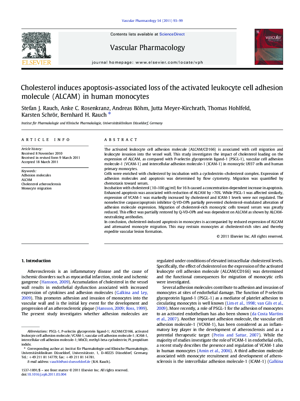 Cholesterol induces apoptosis-associated loss of the activated leukocyte cell adhesion molecule (ALCAM) in human monocytes