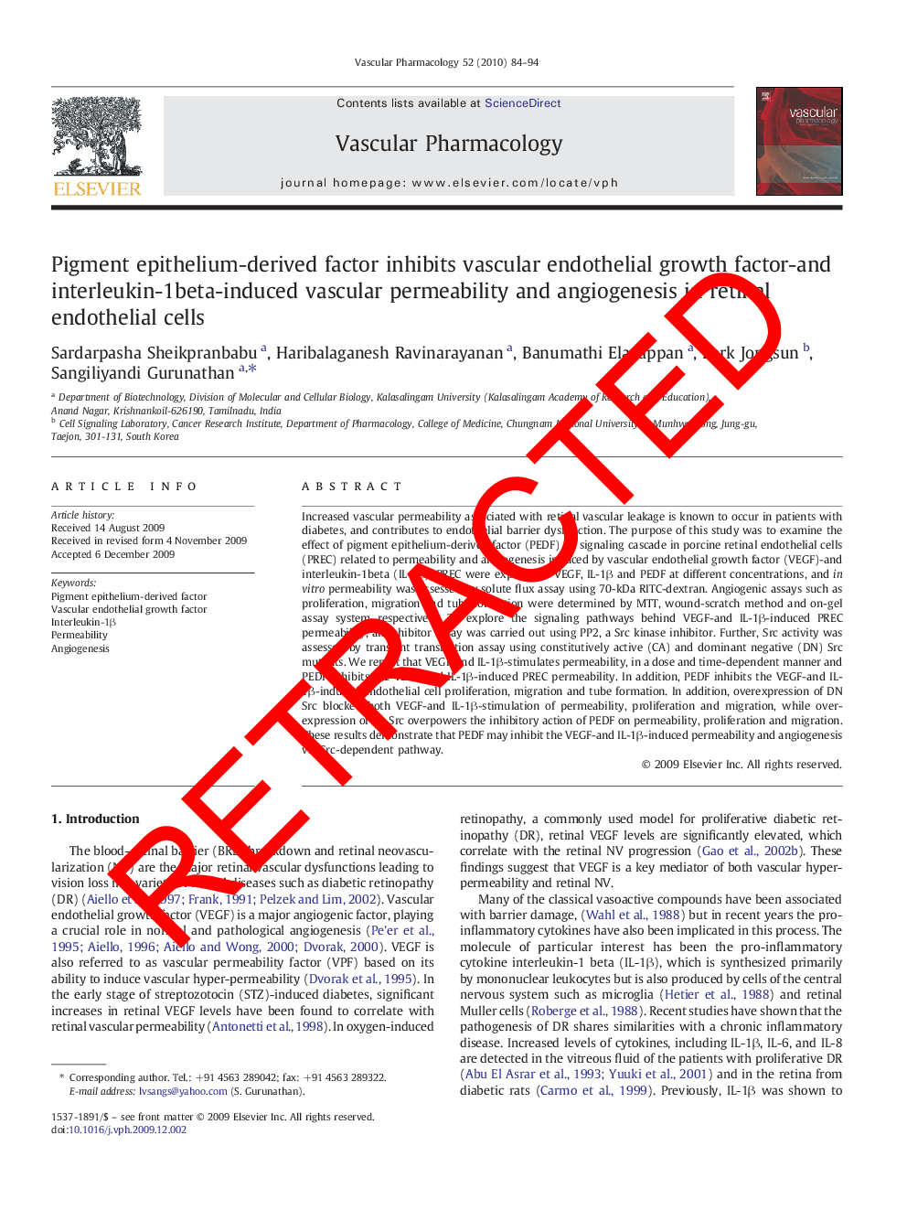 عکس صفحه اول مقاله: RETRACTED: Pigment epithelium-derived factor inhibits vascular endothelial growth factor-and interleukin-1beta-induced vascular permeability and angiogenesis in retinal endothelial cells RETRACTED: Pigment epithelium-derived factor inhibits vascular endothelial growth factor-and interleukin-1beta-induced vascular permeability and angiogenesis in retinal endothelial cells