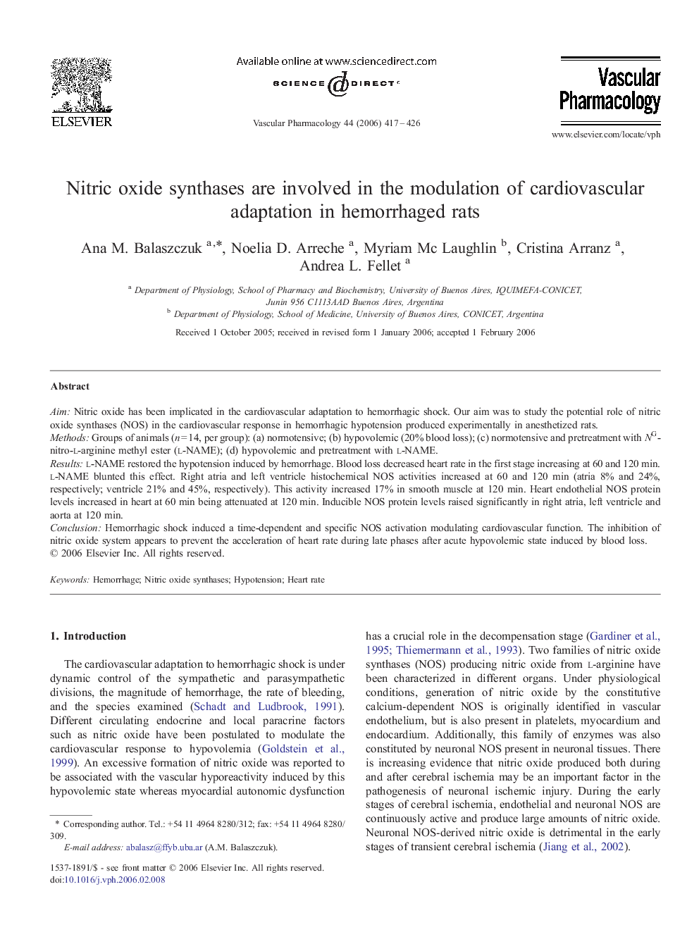 عکس صفحه اول مقاله: Nitric oxide synthases are involved in the modulation of cardiovascular adaptation in hemorrhaged rats Nitric oxide synthases are involved in the modulation of cardiovascular adaptation in hemorrhaged rats