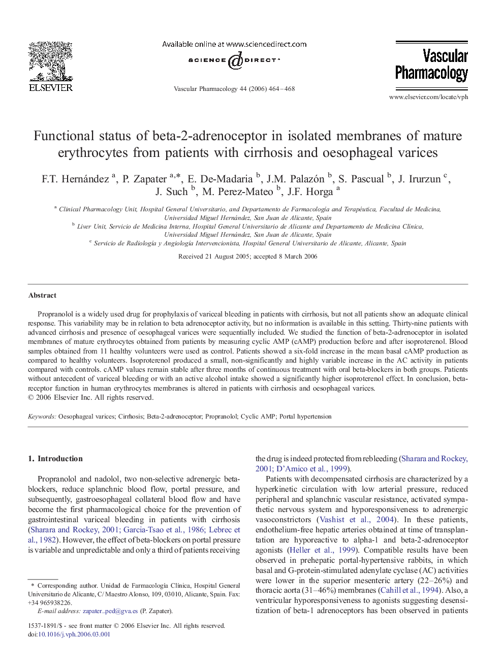 Functional status of beta-2-adrenoceptor in isolated membranes of mature erythrocytes from patients with cirrhosis and oesophageal varices