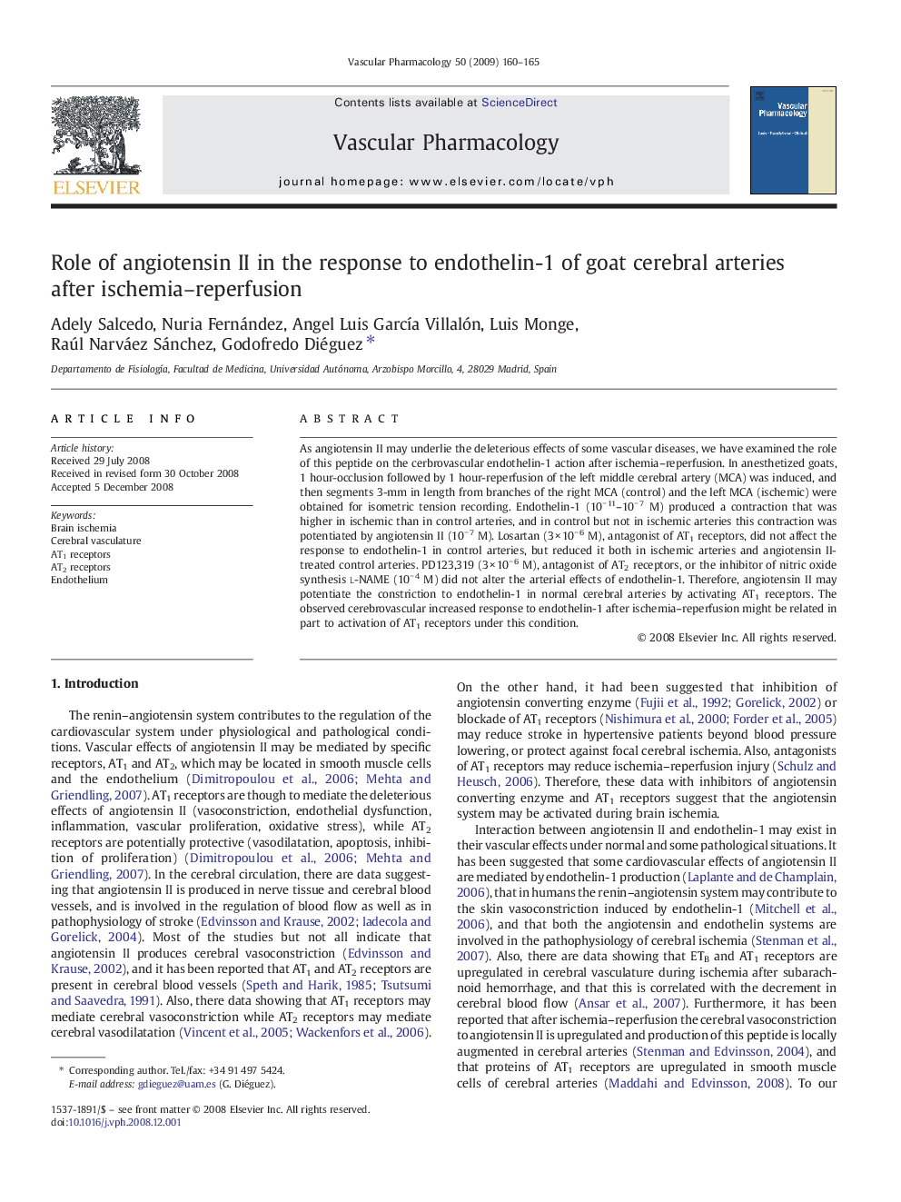 Role of angiotensin II in the response to endothelin-1 of goat cerebral arteries after ischemia–reperfusion