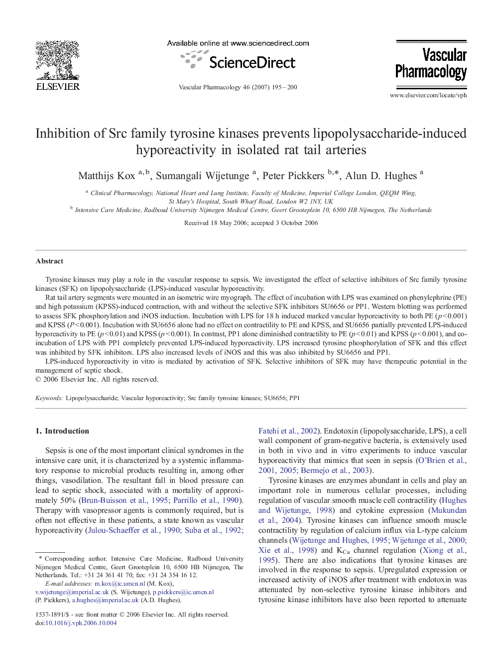 Inhibition of Src family tyrosine kinases prevents lipopolysaccharide-induced hyporeactivity in isolated rat tail arteries