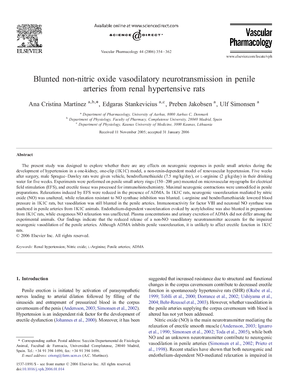 Blunted non-nitric oxide vasodilatory neurotransmission in penile arteries from renal hypertensive rats