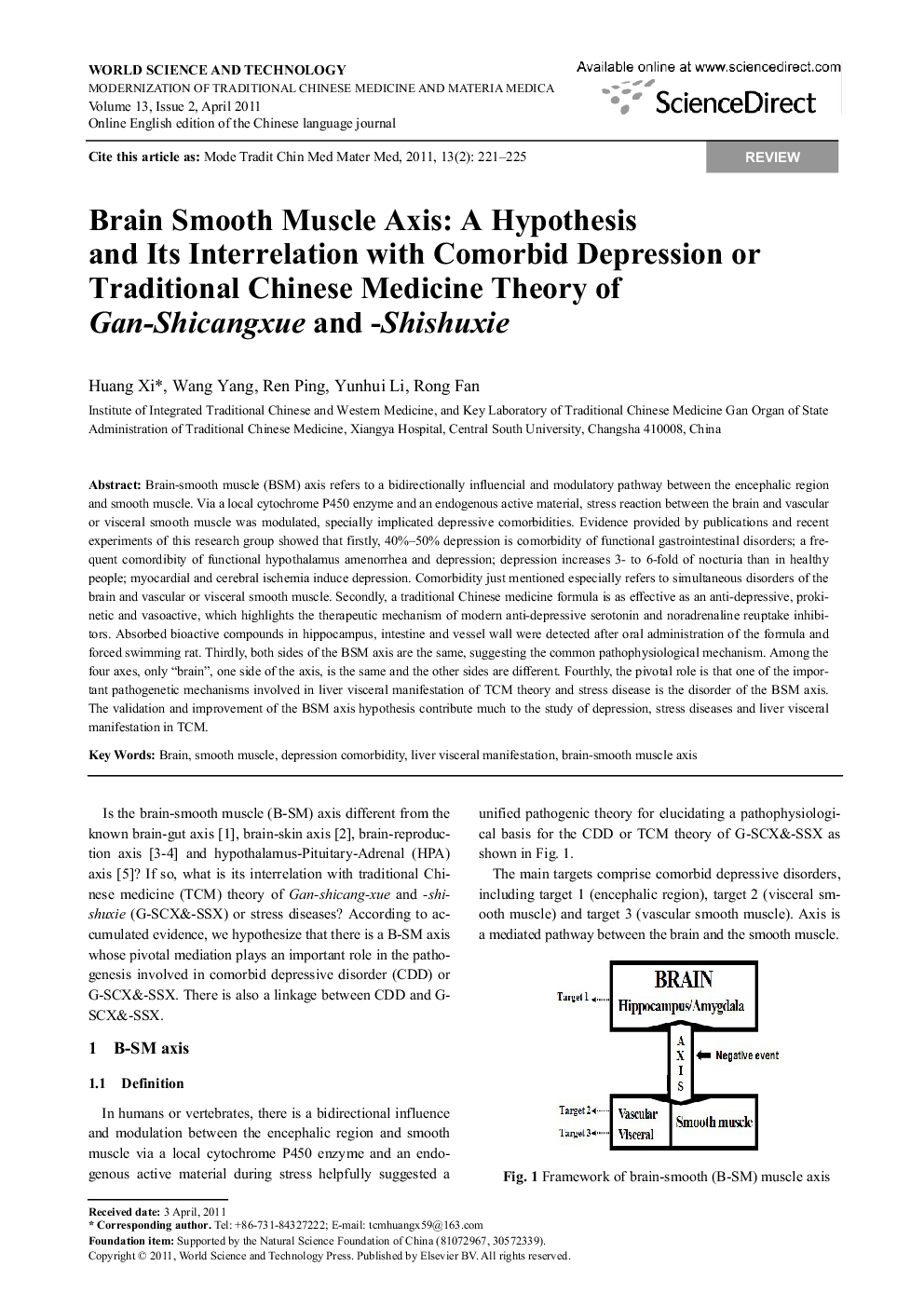 Brain Smooth Muscle Axis: A Hypothesis and Its Interrelation with Comorbid Depression or Traditional Chinese Medicine Theory of Gan-Shicangxue and -Shishuxie 