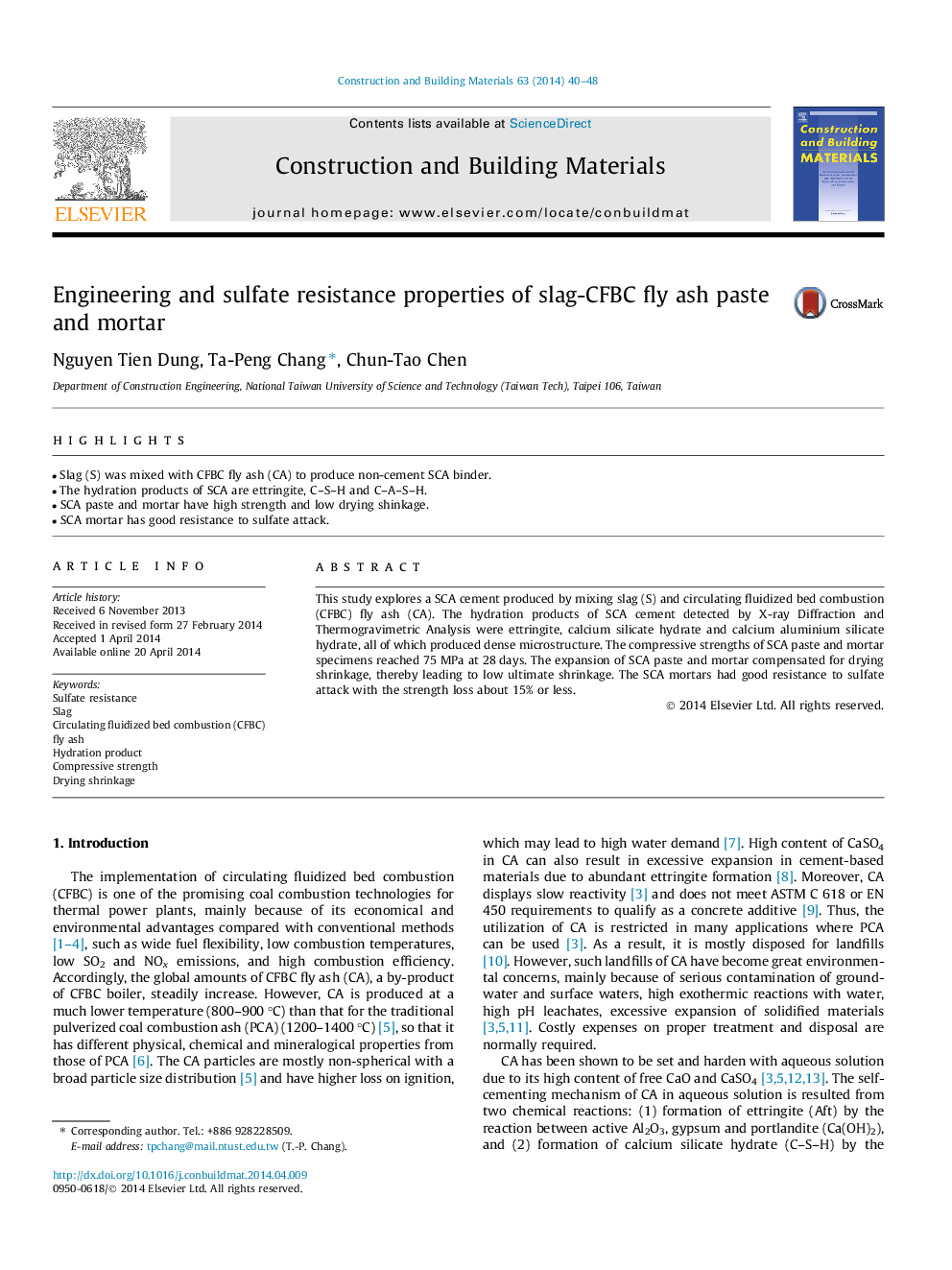 Engineering and sulfate resistance properties of slag-CFBC fly ash paste and mortar