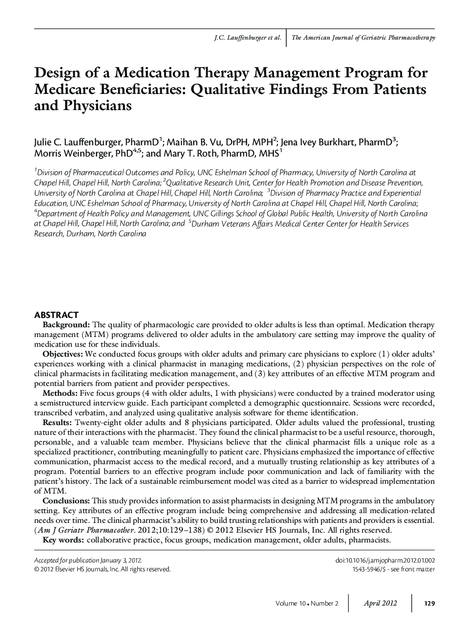 Design of a Medication Therapy Management Program for Medicare Beneficiaries: Qualitative Findings From Patients and Physicians