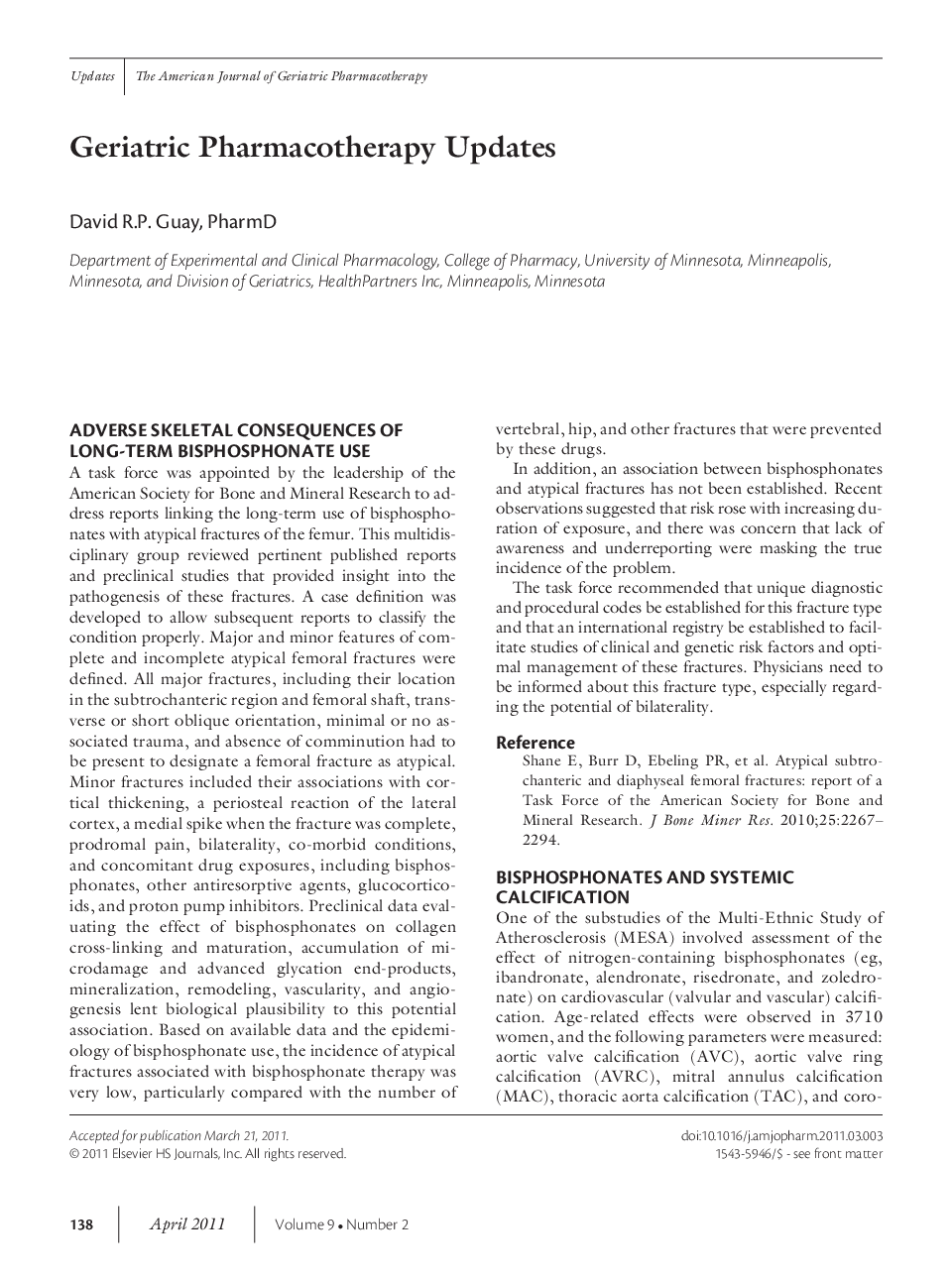 عکس صفحه اول مقاله: Geriatric Pharmacotherapy Updates Geriatric Pharmacotherapy Updates