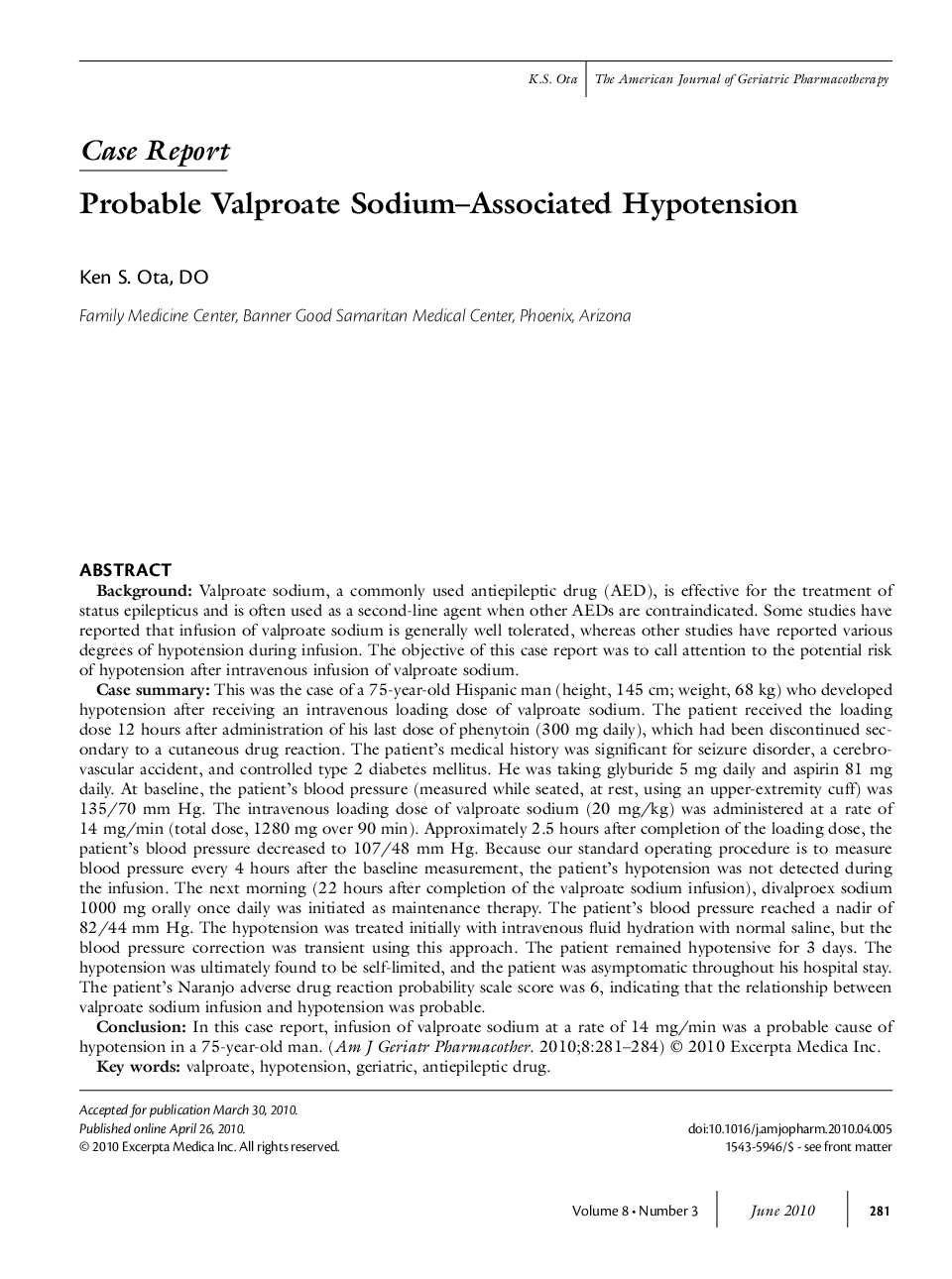 Probable valproate sodium-associated hypotension