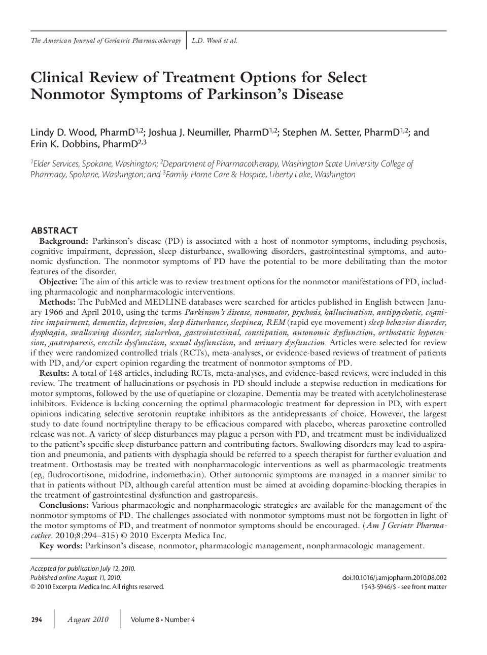 عکس صفحه اول مقاله: Clinical review of treatment options for select nonmotor symptoms of Parkinson's disease Clinical review of treatment options for select nonmotor symptoms of Parkinson's disease