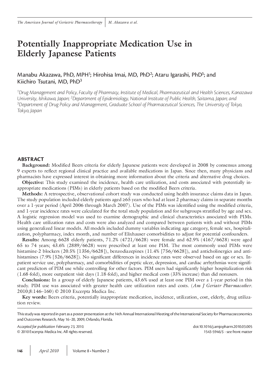 Potentially inappropriate medication use in elderly Japanese patients