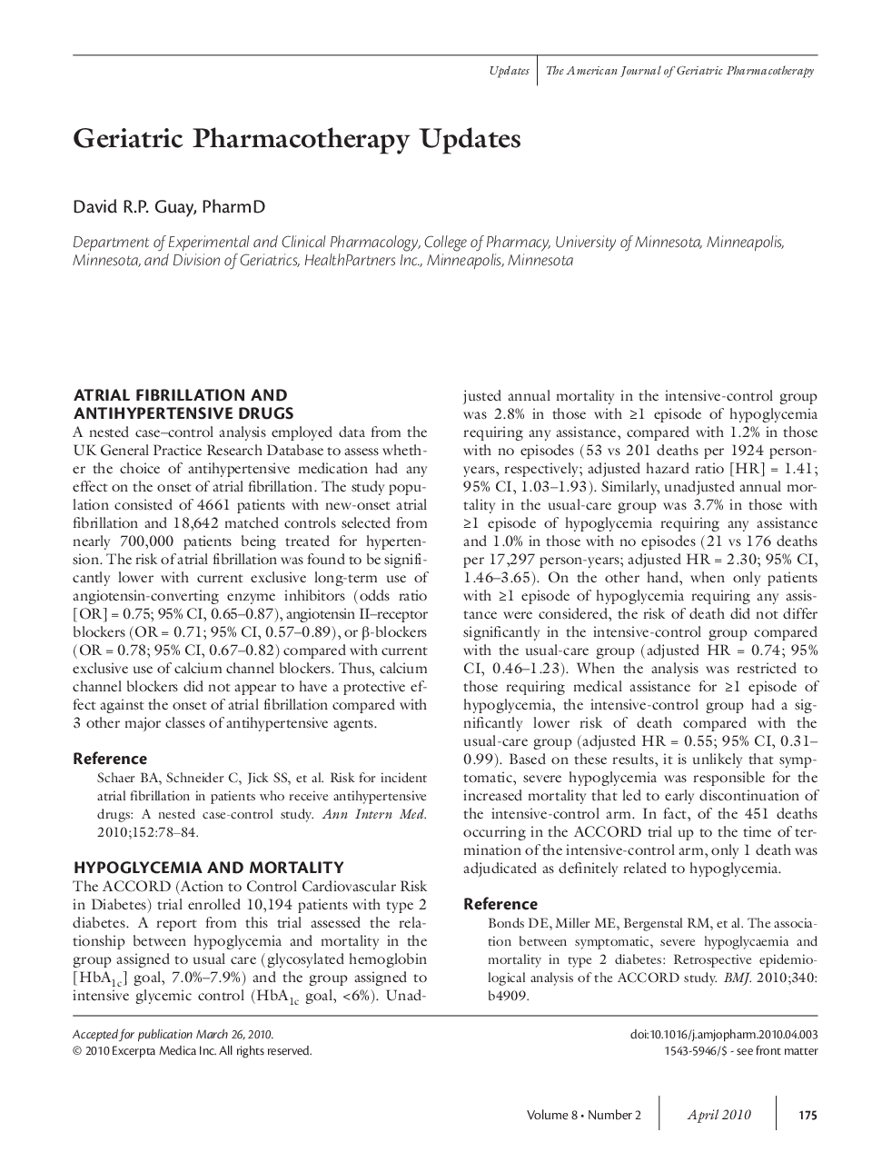 Geriatric Pharmacotherapy Updates
