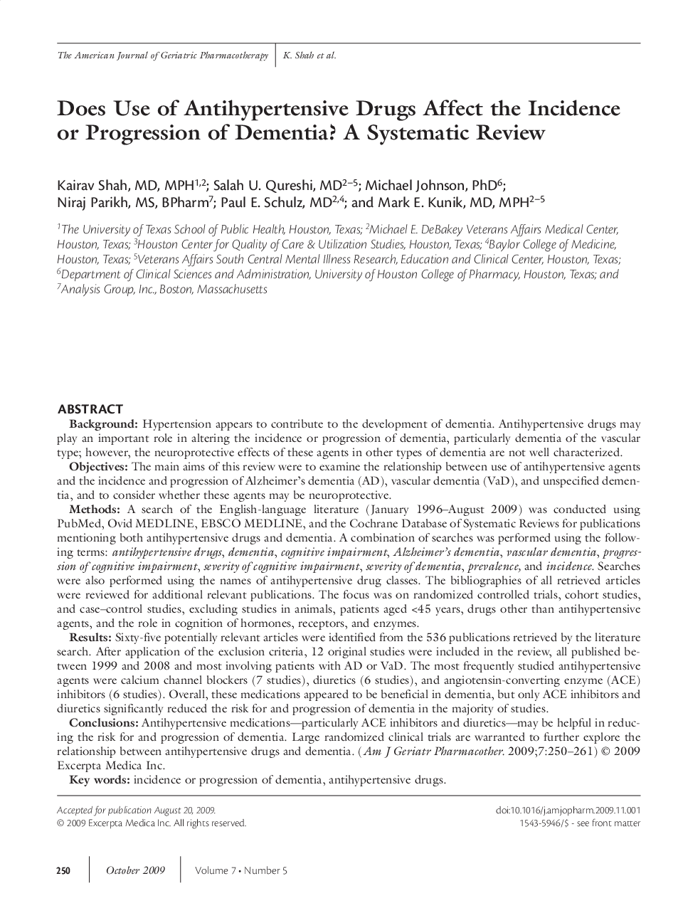 Does use of antihypertensive drugs affect the incidence or progression of dementia? A systematic review