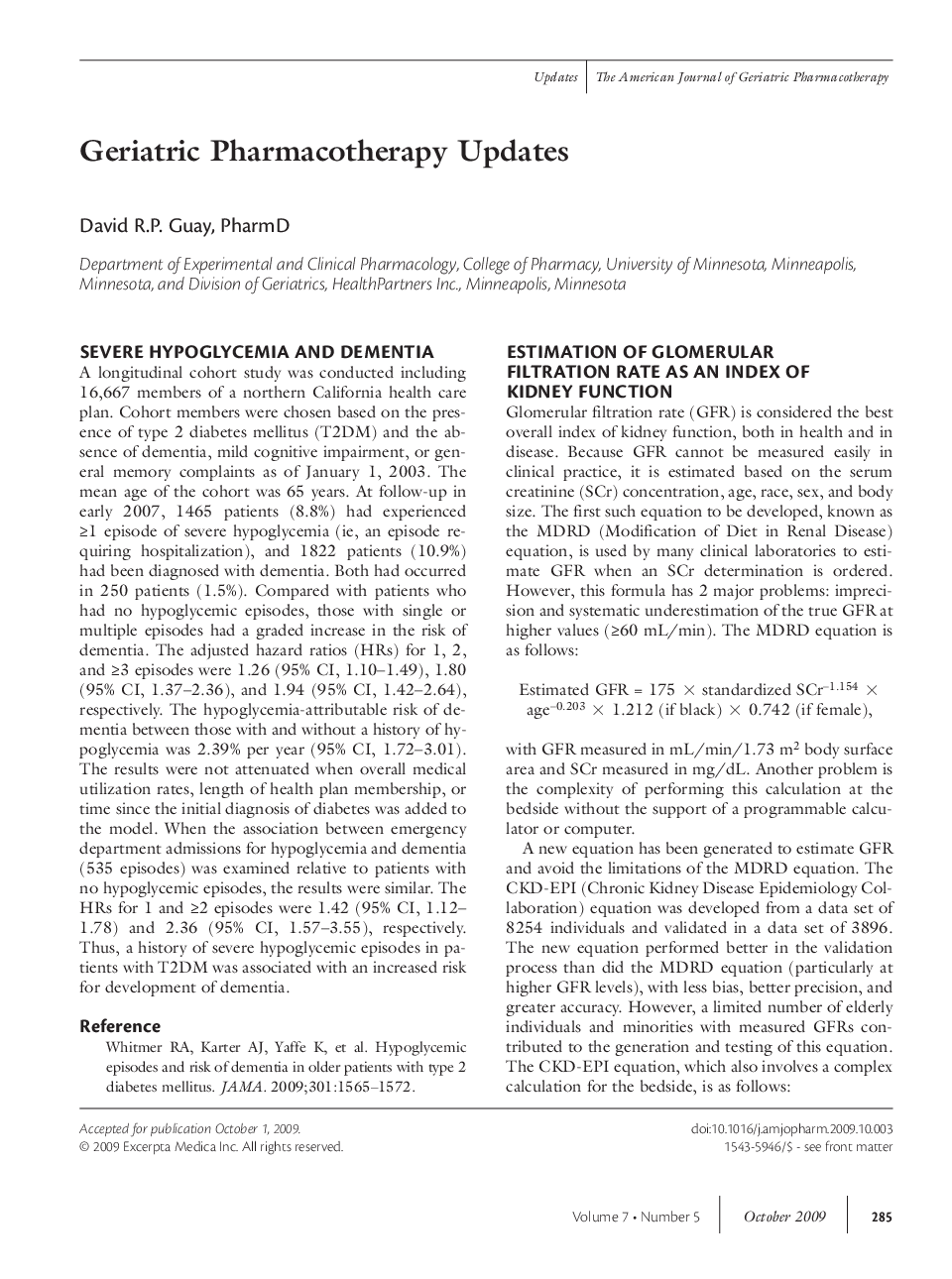 Geriatric pharmacotherapy updates