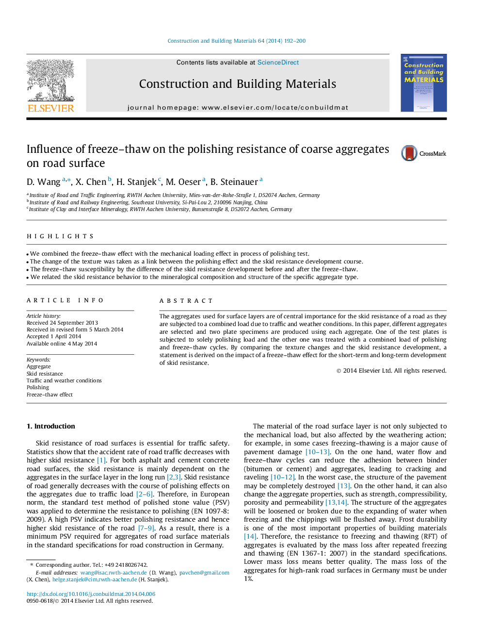 Influence of freeze–thaw on the polishing resistance of coarse aggregates on road surface