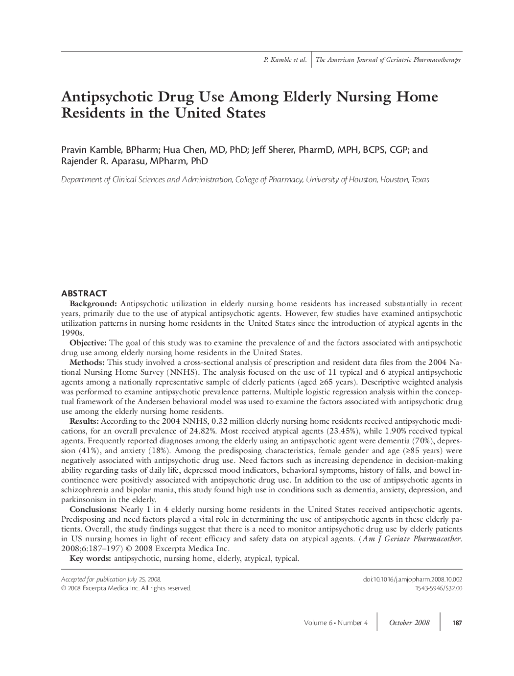 Antipsychotic drug use among elderly nursing home residents in the United States