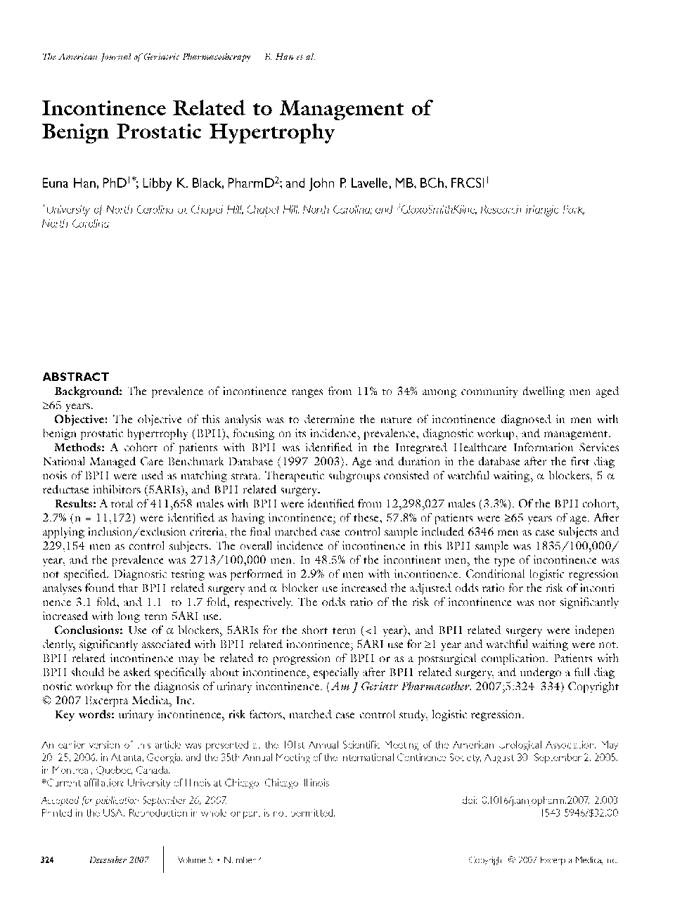 Incontinence Related to Management of Benign Prostatic Hypertrophy