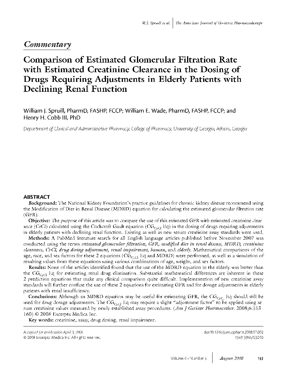 Comparison of estimated glomerular filtration rate with estimated creatinine clearance in the dosing of drugs requiring adjustments in elderly patients with declining renal function