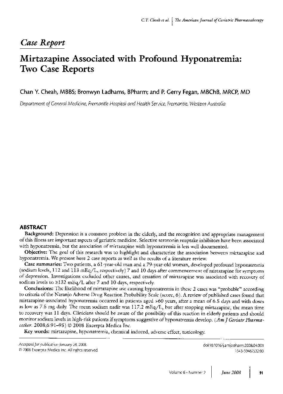 Mirtazapine associated with profound hyponatremia: Two case reports