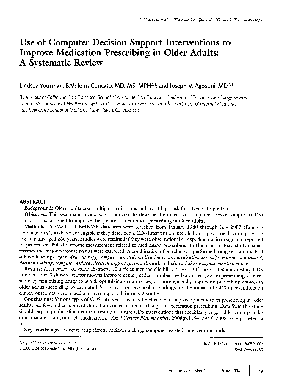 Use of computer decision support interventions to improve medication prescribing in older adults: A systematic review