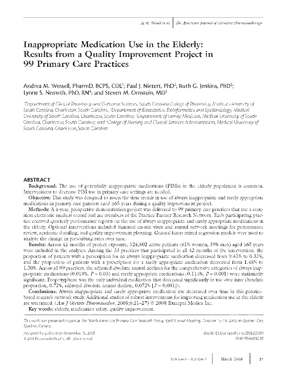 Inappropriate medication use in the elderly: Results from a quality improvement project in 99 primary care practices