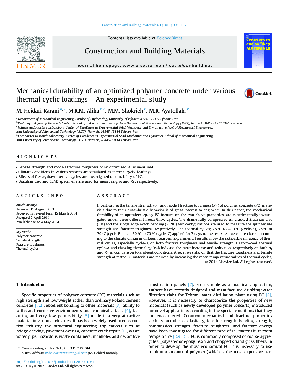 Mechanical durability of an optimized polymer concrete under various thermal cyclic loadings – An experimental study