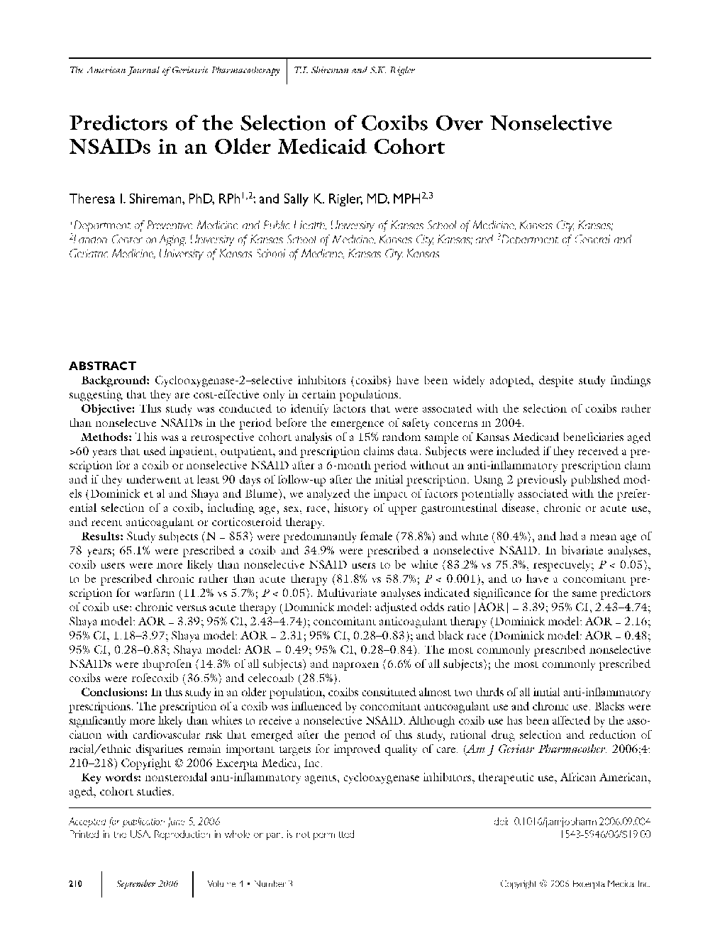 Predictors of the selection of coxibs over nonselective NSAIDs in an older medicaid cohort