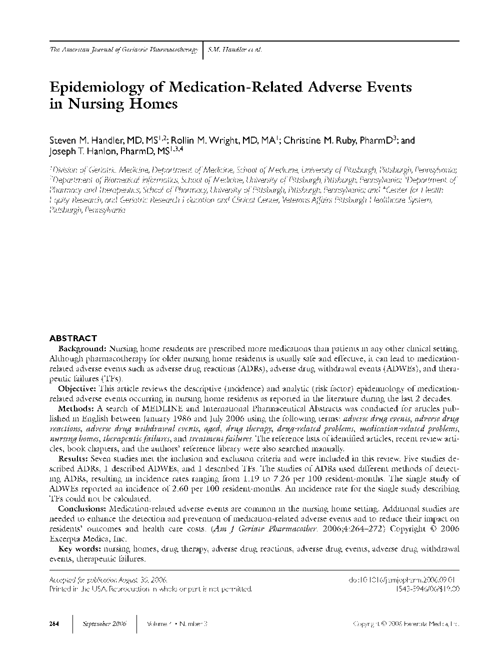 Epidemiology of medication-related adverse events in nursing homes