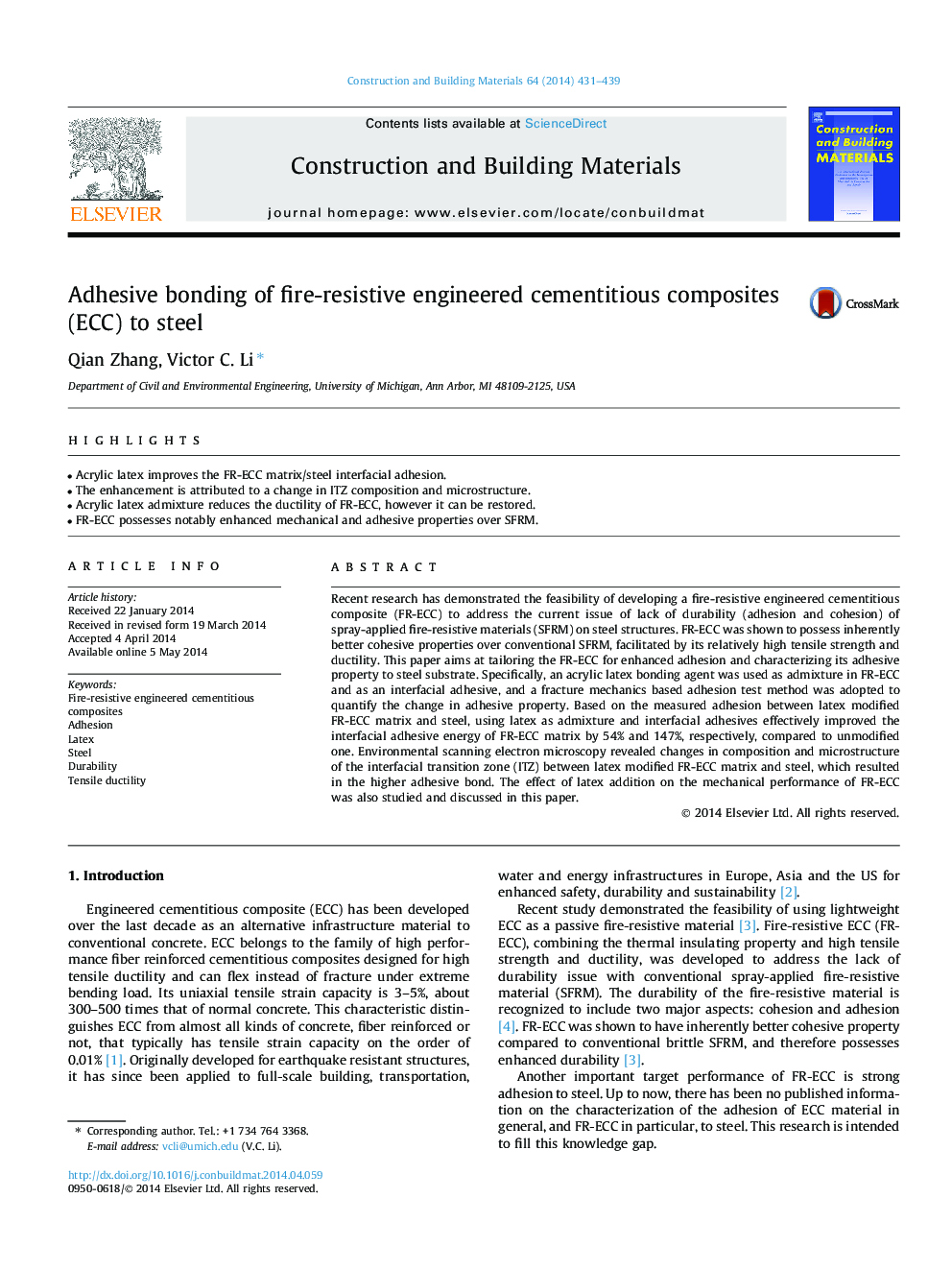 Adhesive bonding of fire-resistive engineered cementitious composites (ECC) to steel