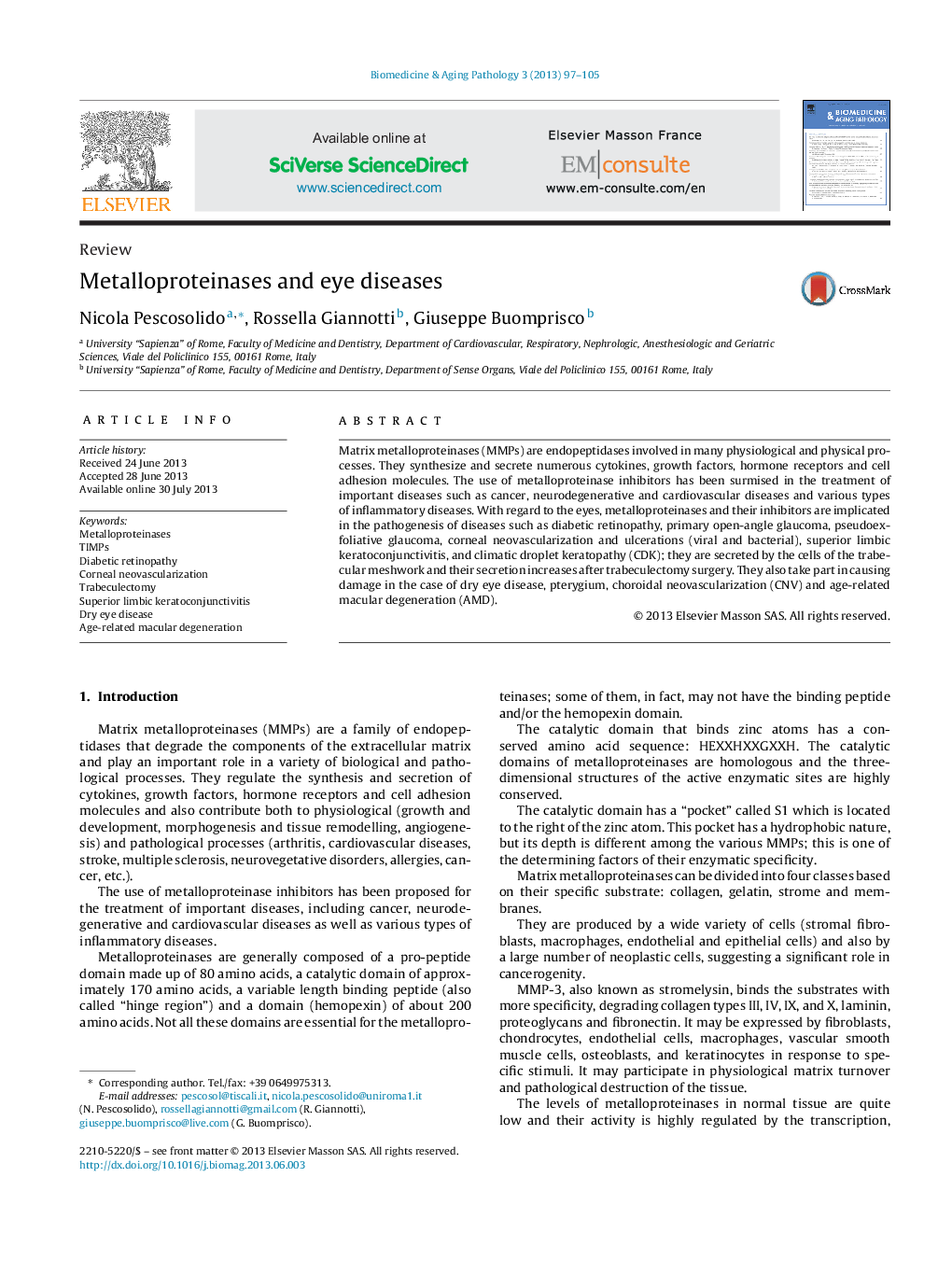 Metalloproteinases and eye diseases