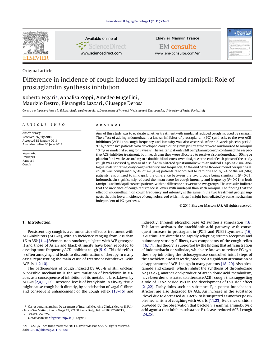 Difference in incidence of cough induced by imidapril and ramipril: Role of prostaglandin synthesis inhibition