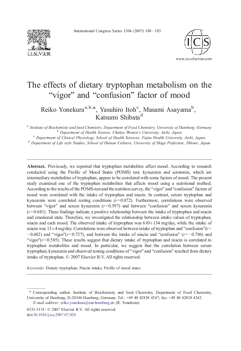 The effects of dietary tryptophan metabolism on the “vigor” and “confusion” factor of mood