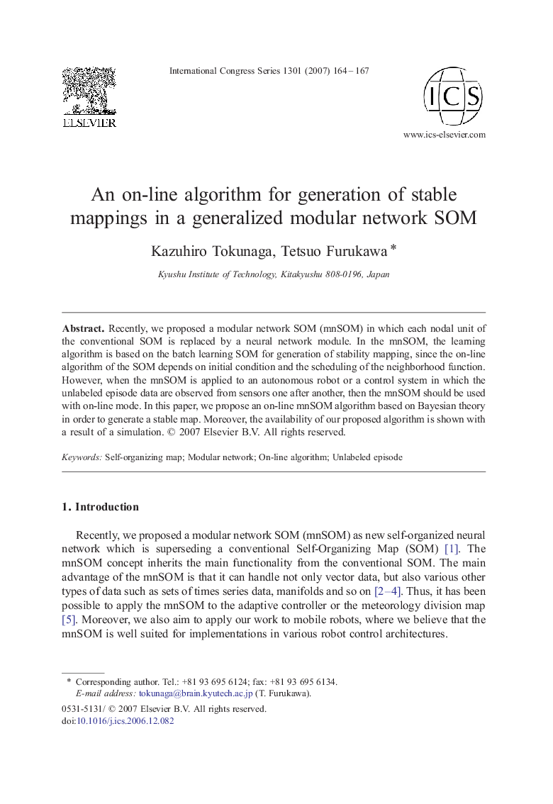 An on-line algorithm for generation of stable mappings in a generalized modular network SOM