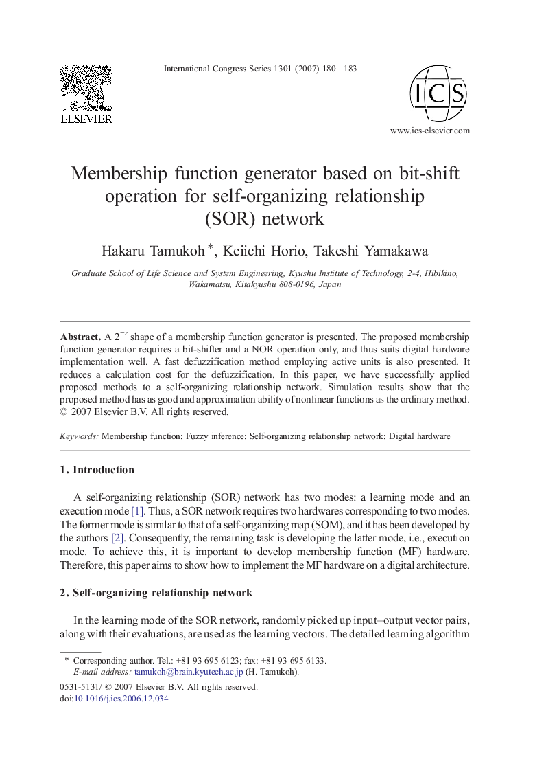 Membership function generator based on bit-shift operation for self-organizing relationship (SOR) network