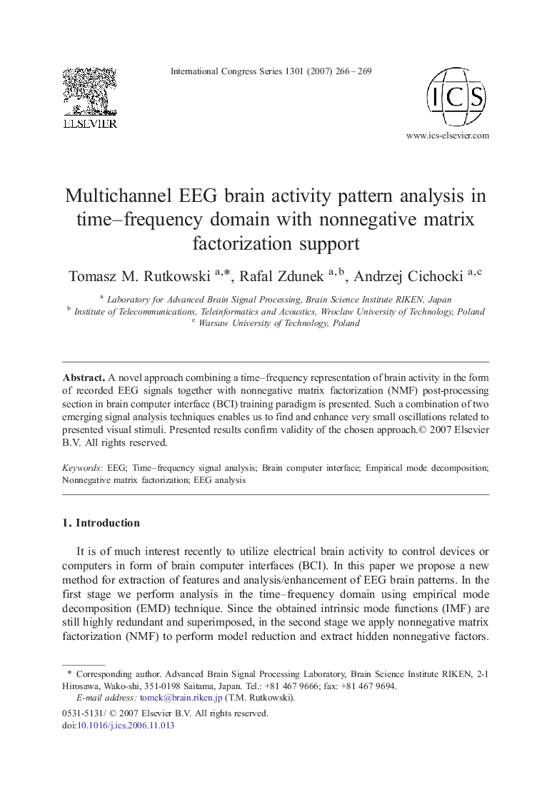 Multichannel EEG brain activity pattern analysis in time–frequency domain with nonnegative matrix factorization support