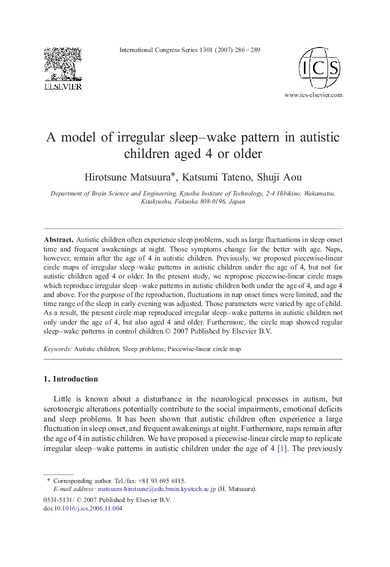 A model of irregular sleep–wake pattern in autistic children aged 4 or older