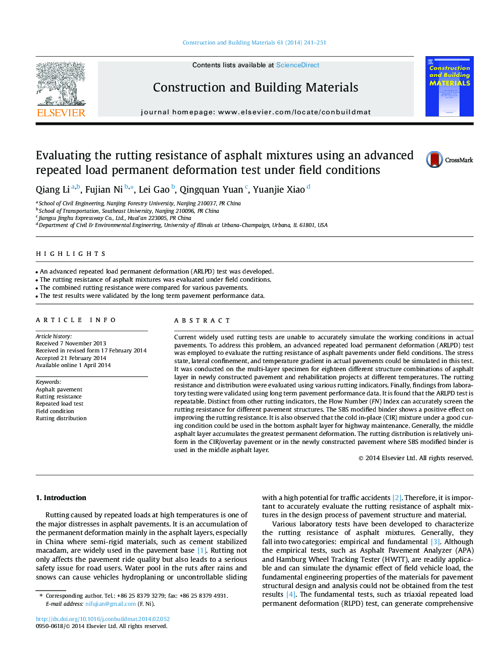 Evaluating the rutting resistance of asphalt mixtures using an advanced repeated load permanent deformation test under field conditions