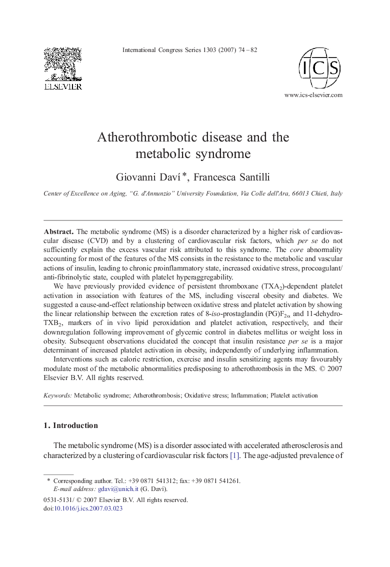 Atherothrombotic disease and the metabolic syndrome