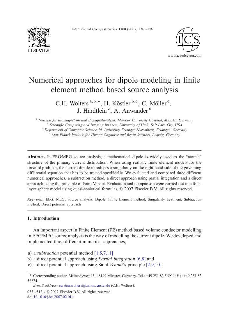 Numerical approaches for dipole modeling in finite element method based source analysis