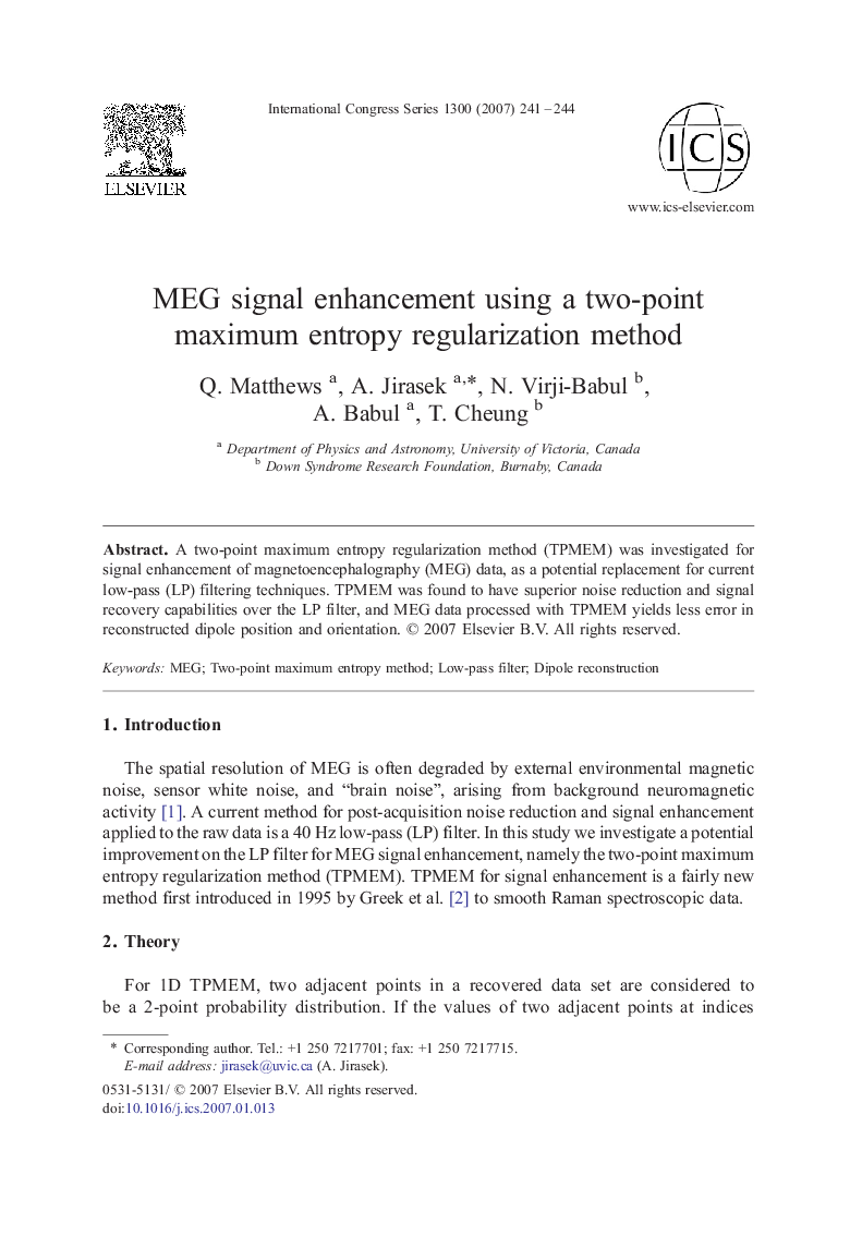 MEG signal enhancement using a two-point maximum entropy regularization method