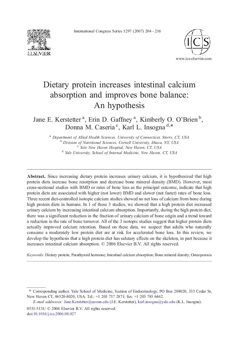 Dietary protein increases intestinal calcium absorption and improves bone balance: An hypothesis