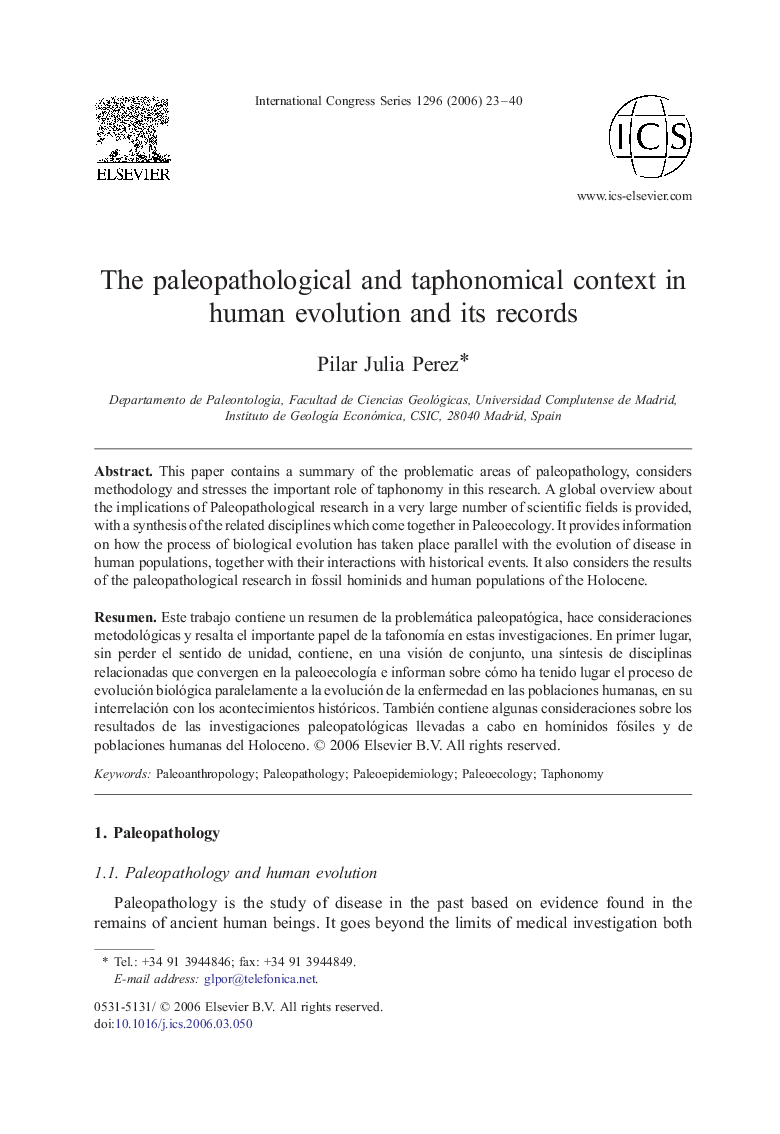 The paleopathological and taphonomical context in human evolution and its records