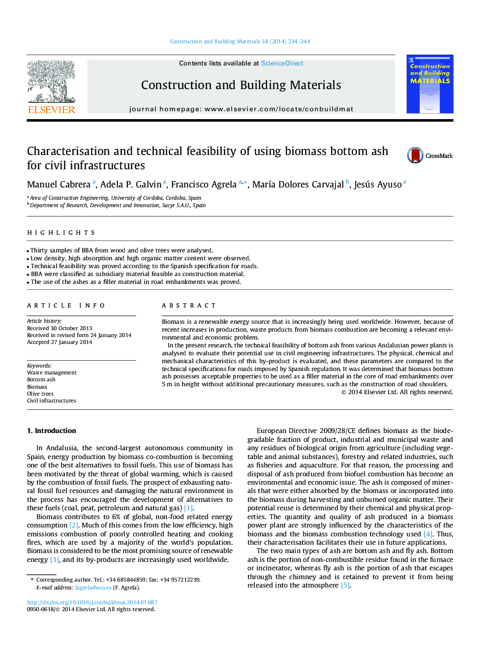 Characterisation and technical feasibility of using biomass bottom ash for civil infrastructures