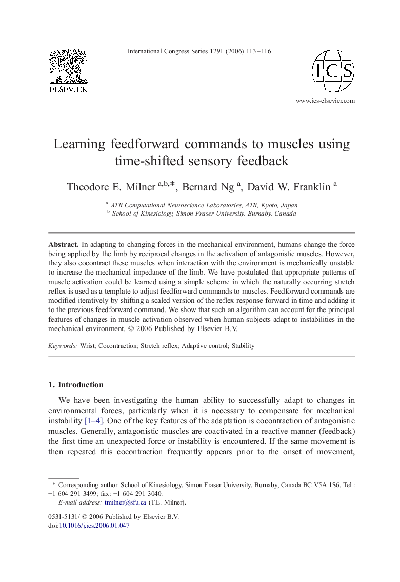 Learning feedforward commands to muscles using time-shifted sensory feedback