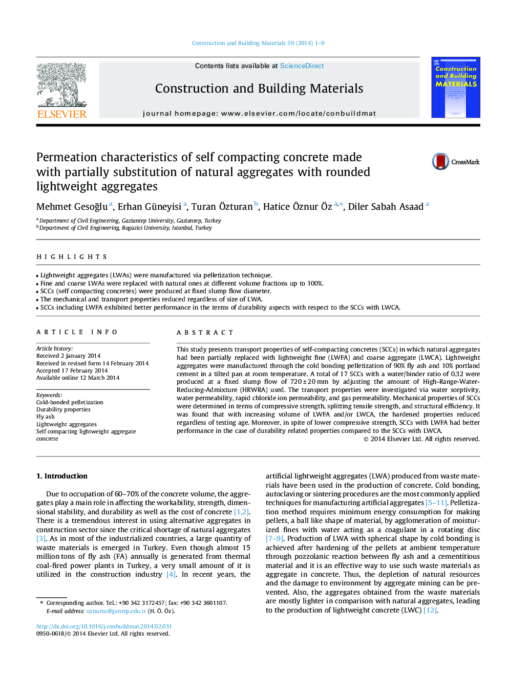 Permeation characteristics of self compacting concrete made with partially substitution of natural aggregates with rounded lightweight aggregates