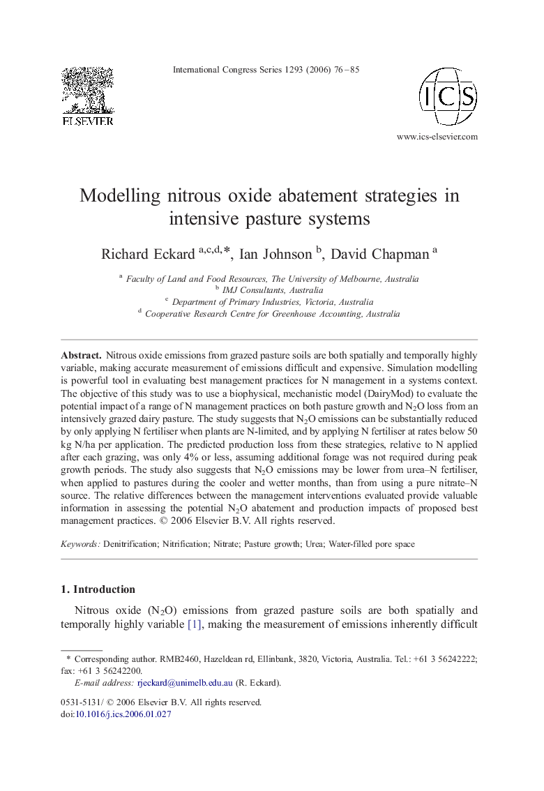 Modelling nitrous oxide abatement strategies in intensive pasture systems