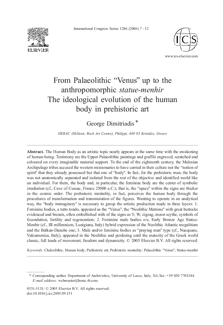 From Palaeolithic “Venus” up to the anthropomorphic statue-menhir: The ideological evolution of the human body in prehistoric art