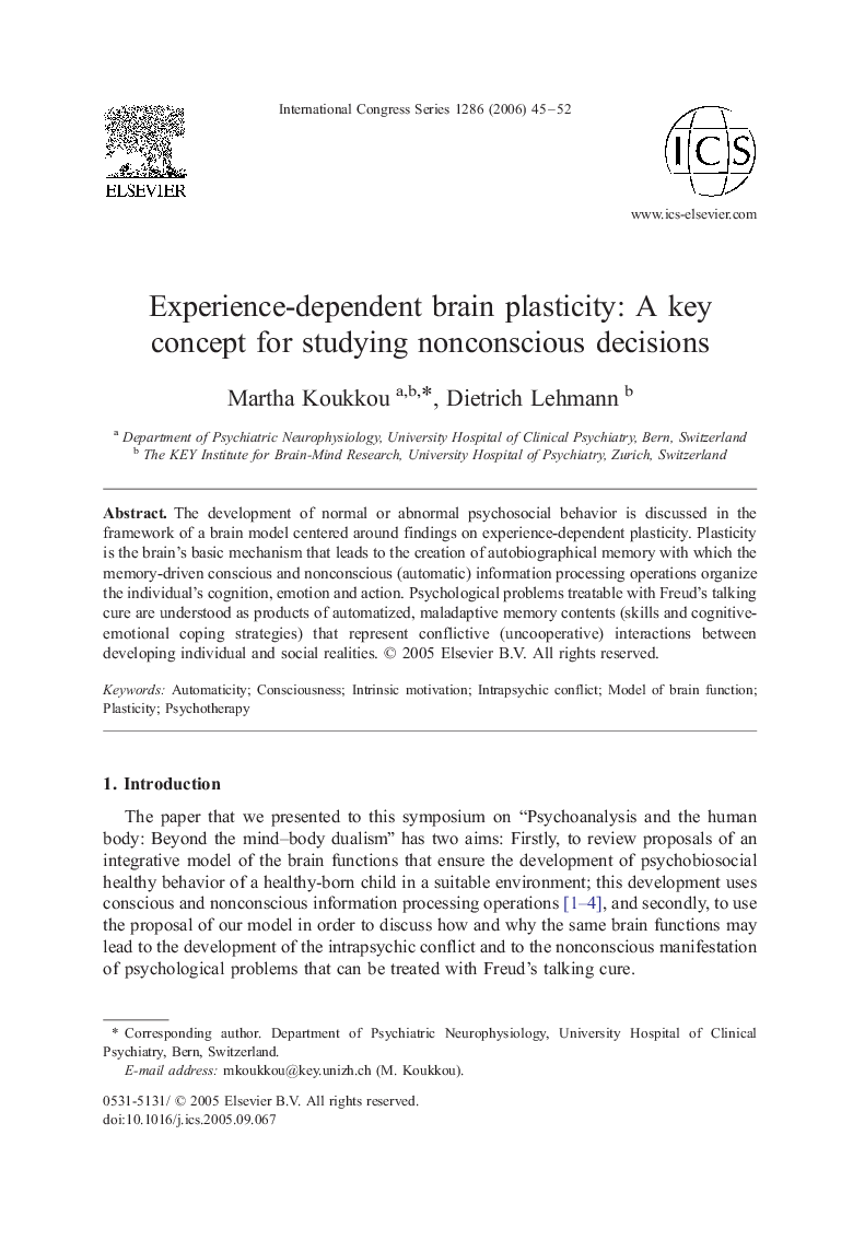 Experience-dependent brain plasticity: A key concept for studying nonconscious decisions