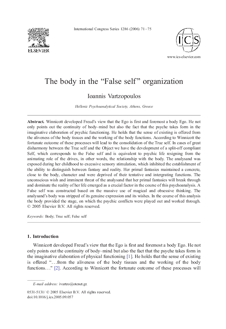 عکس صفحه اول مقاله: The body in the “False self” organization The body in the “False self” organization