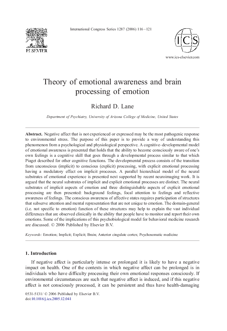 Theory of emotional awareness and brain processing of emotion